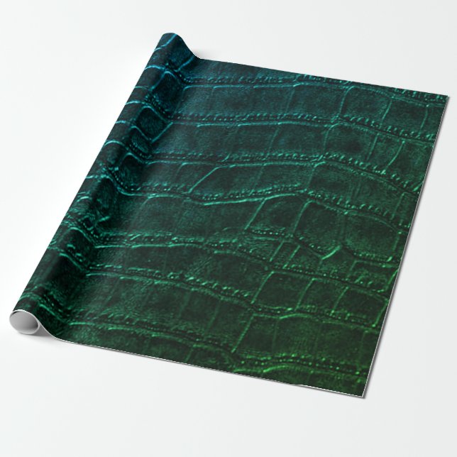 Faux Green Alligator Crocodile Leather Print Wrapping Paper (Unrolled)