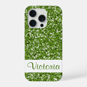 Faux Green Glitter Pattern Look-like With Name iPhone 15 Pro Case