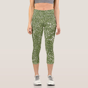 Faux Green Glitter Texture Look-like Graphic Capri Leggings