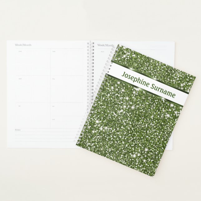 Faux Green Glitter Texture Look With Custom Text Planner (Display)