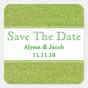 Faux Green Glitter Wedding Save the Date Square Sticker