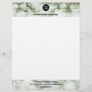 Faux Green Gold Marble Custom Letterhead