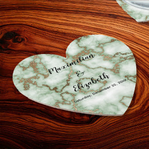 Faux Green Gold Marble - Elegant Wedding Paper Coaster