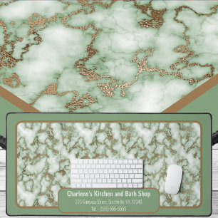 Faux Green Gold Marble - Office Desk Mat