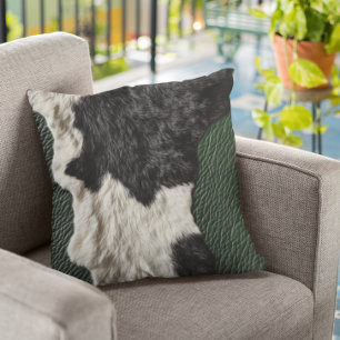 Faux Green Leather Cow Spotted Hide fur Cushion