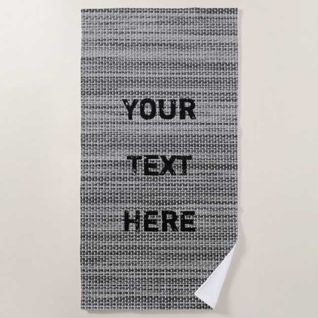 Faux Grey Fabric Beach Towel with Custom Text (Front)