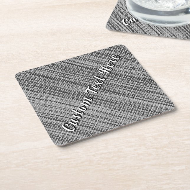 Faux Grey Fabric Paper Coaster with Custom Text (Angled)