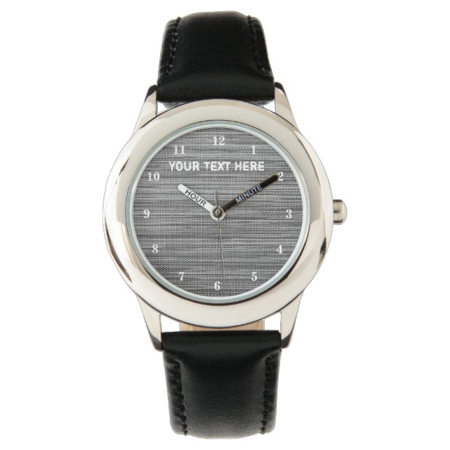 Faux Grey Fabric Watch with Custom Text (Front)