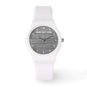Faux Grey Fabric Your Text Personalised Watch Gift
