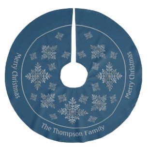 Faux Grey Foil Snowflakes On Blue (Not Real Foil) Brushed Polyester Tree Skirt