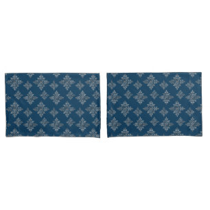 Faux Grey Foil Snowflakes On Blue (Not Real Foil) Pillowcase