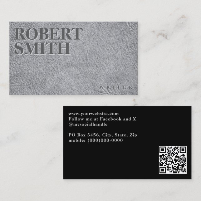 Faux Grey Leather with Embossed Text Business Card (Front/Back)