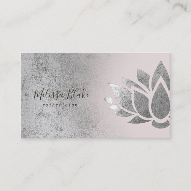 faux grey silver foil lotus business card (Front)