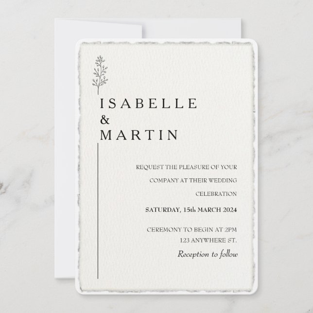 Faux Hand-Torn Script Photo Deckled Edge Wedding  Invitation (Front)