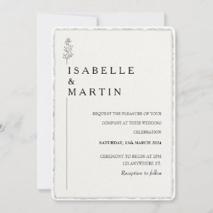 Faux Hand-Torn Script Photo Deckled Edge Wedding  Invitation