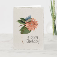 Faux Handmade Happy Birthday Flower Butterfly