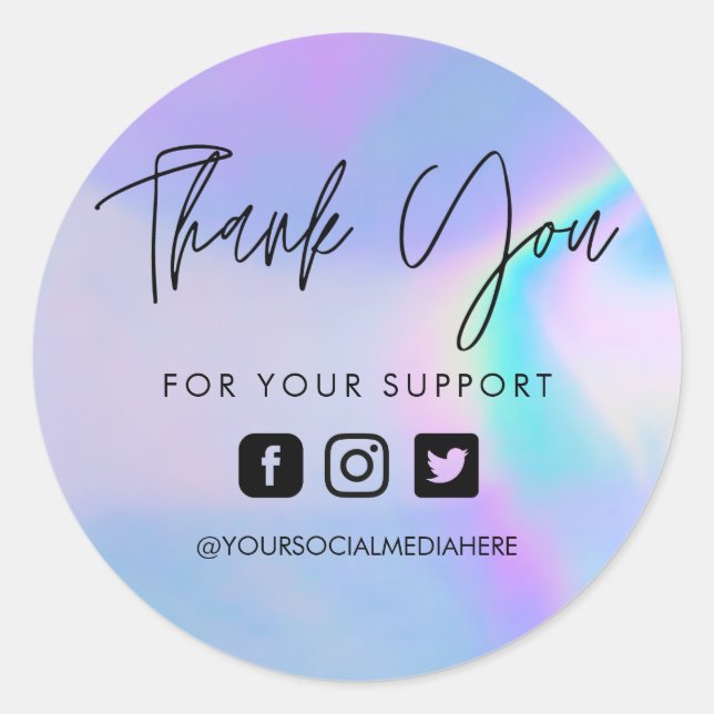 Faux Holo Custom Thank You Business Classic Round  Sticker (Front)