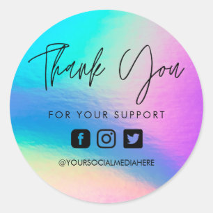 Faux Holo Custom Thank You Business Classic Round Sticker