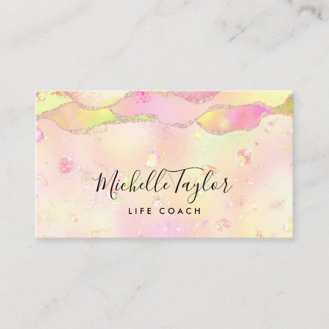 faux holograph iridescent opal stone elegant logo  business card (Front)