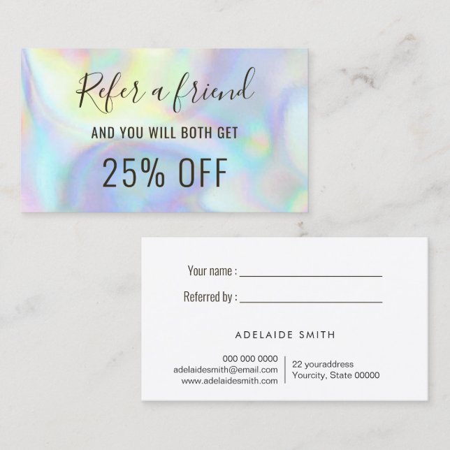 faux holograph pastel colours referral card (Front/Back)