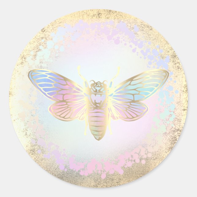 faux holographic bug logo classic round sticker (Front)