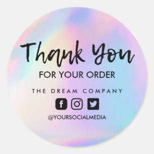 Faux Holographic Business Thank You Custom Classic Round Sticker
