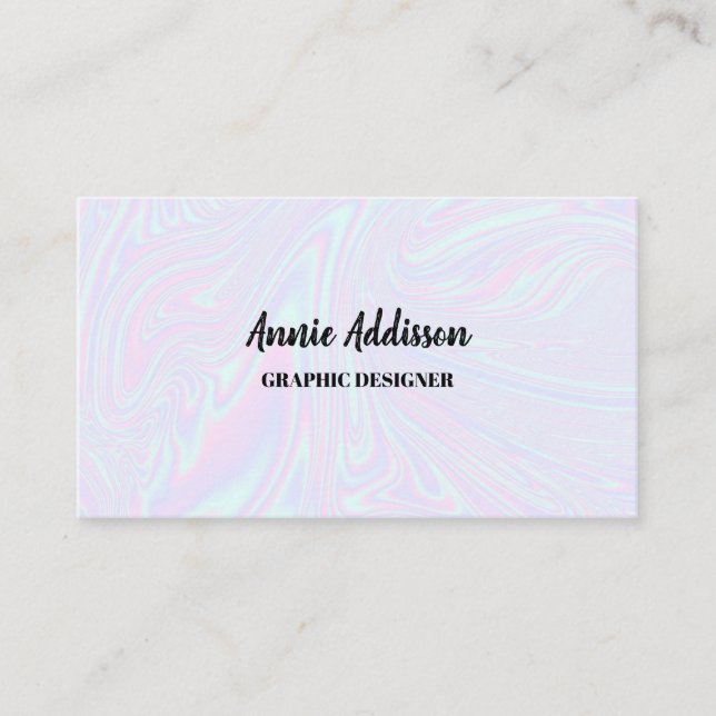 Faux holographic effect texture blue business card (Front)