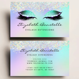 Faux Holographic Glitter Eyes Green Purple Business Card