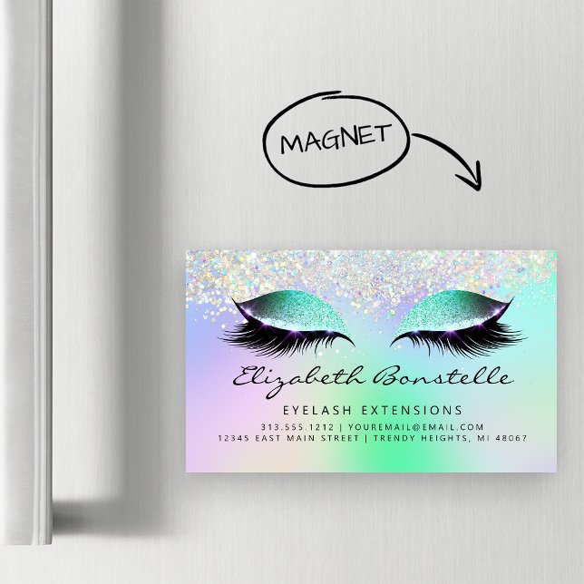 Faux Holographic Glitter Eyes Green Purple Magnetic Business Card (Creator Uploaded)