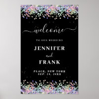 Faux Holographic Glitter Modern Black Welcome