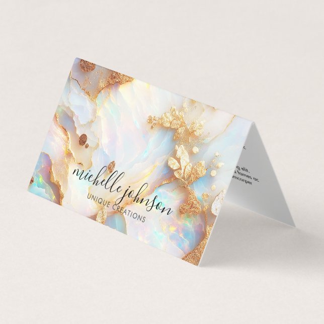 Faux Holographic Iridescent Opal Crystal Creative Business Card (Front)