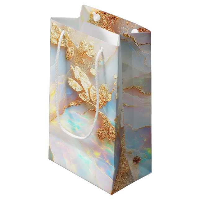 Faux Holographic Iridescent Opal Crystal Fantasy Small Gift Bag (Front Angled)