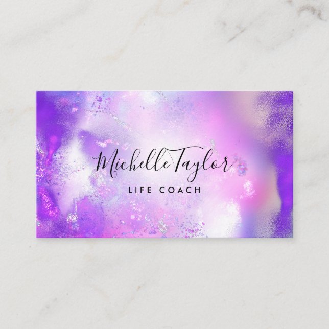 faux holographic iridescent opal stone elegant bus business card (Front)