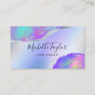 faux holographic iridescent opal stone elegant bus business card