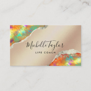 faux holographic iridescent opal stone elegant bus business card