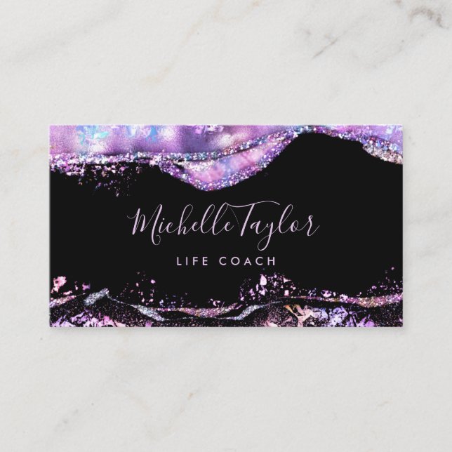 faux holographic iridescent opal stone elegant bus business card (Front)