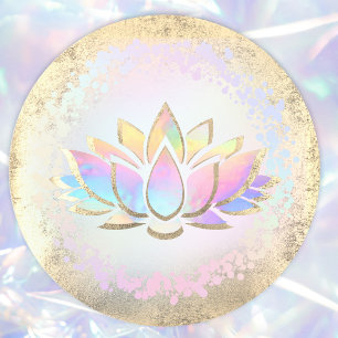 faux holographic lotus flower logo classic round sticker