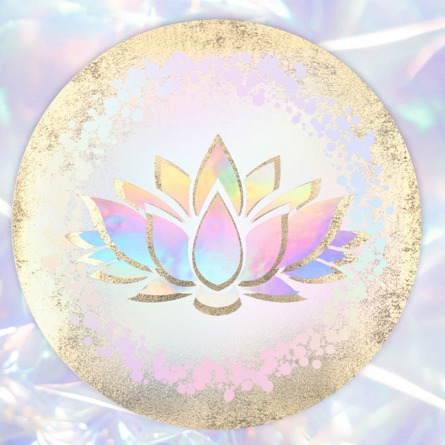 faux holographic lotus flower logo classic round sticker (Creator Uploaded)
