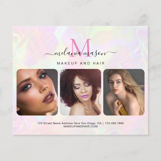Faux Holographic Makeup Artist & Photo Iridescent Flyer (Front)