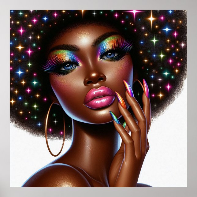 Faux Holographic Melanin Chic Afro Beauty Poster (Front)