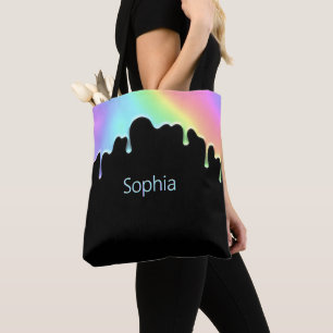 Faux Holographic Modern Colourful Rainbow Drops Tote Bag