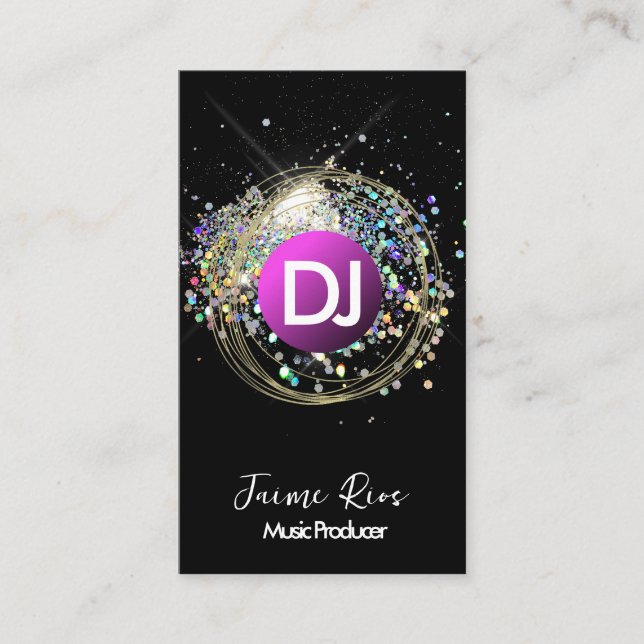 Faux Holographic Music Producer Gold Rings Business Card (Front)