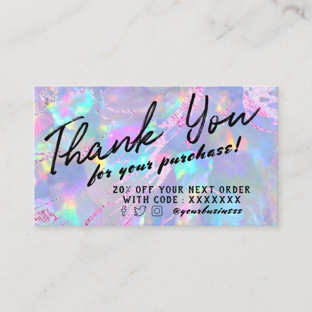 FAUX holographic opal discount card (Front)