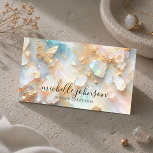 Faux Holographic Opal Moonstone Gold Butterfly Business Card