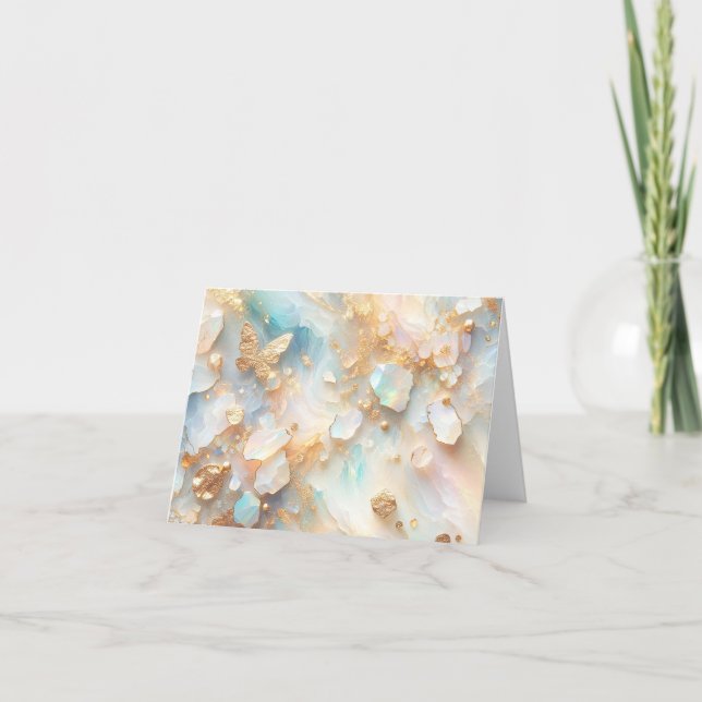 Faux Holographic Opal Moonstone Gold Butterfly  Card (Front)