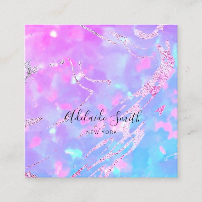 FAUX holographic opal purple gemstone Square Business Card (Front)