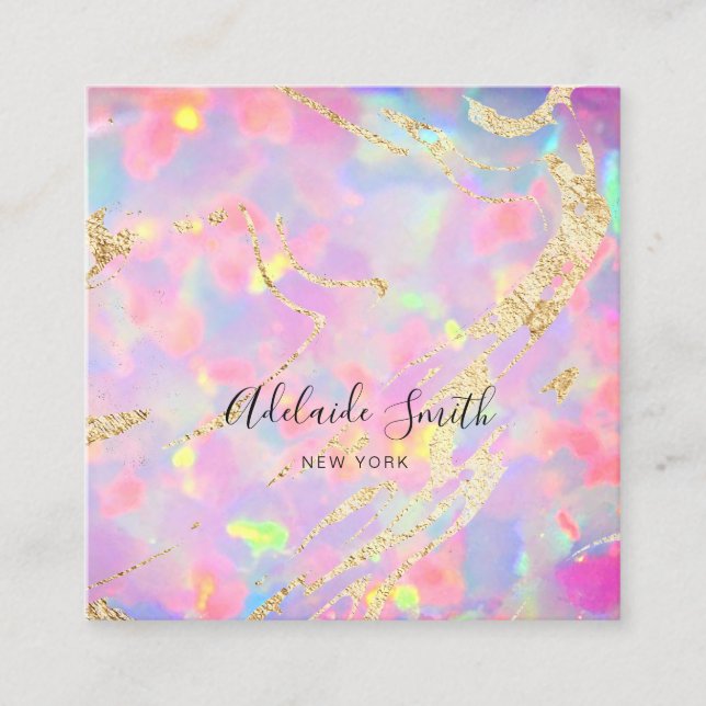 FAUX holographic opal stone Square Business Card (Front)