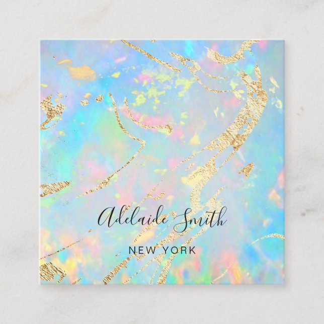 FAUX holographic opal stone texture background Square Business Card (Front)