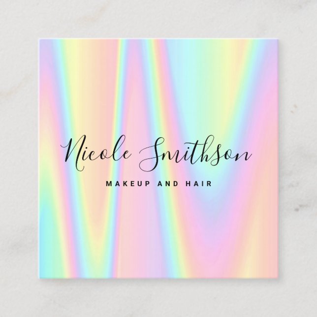 faux holographic pastel  square business card (Front)