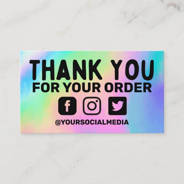 Faux Holographic Rainbow Business Thank You Custom Business Card (Front)